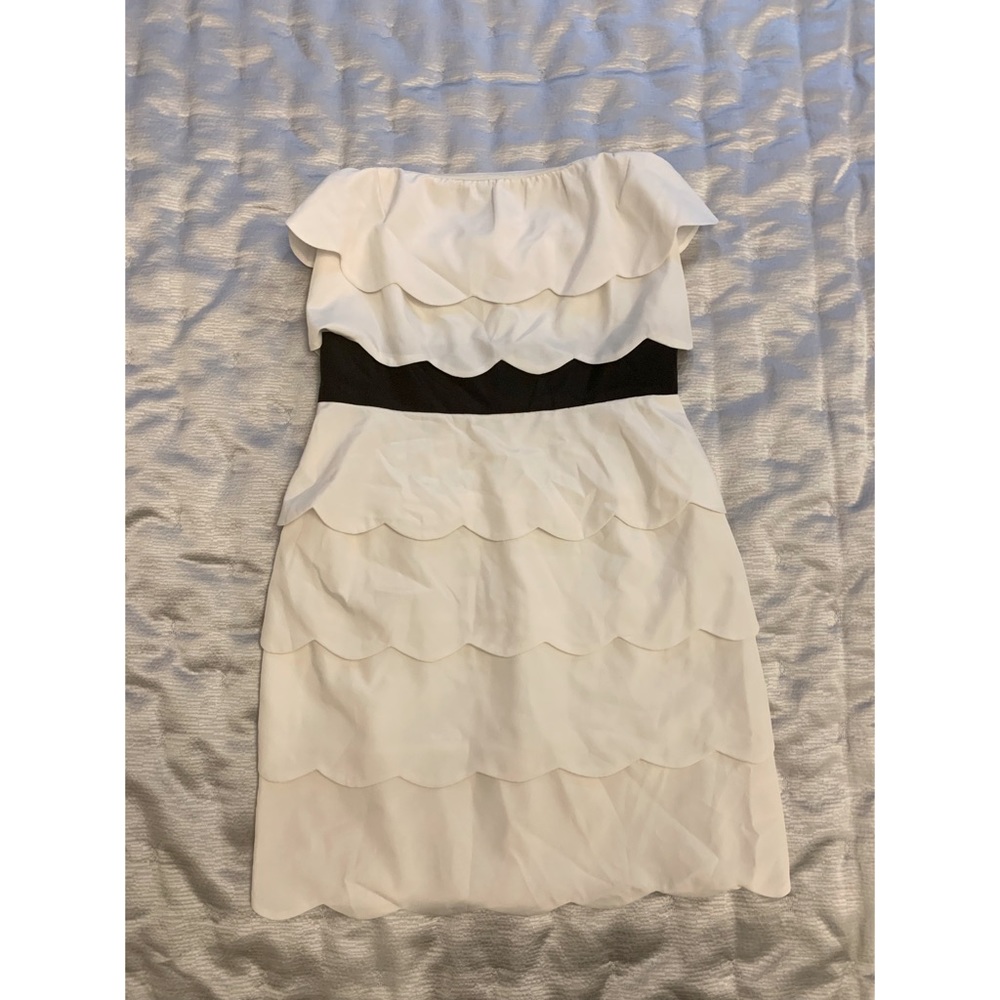 White Strapless Dress with Scalloping Detail
